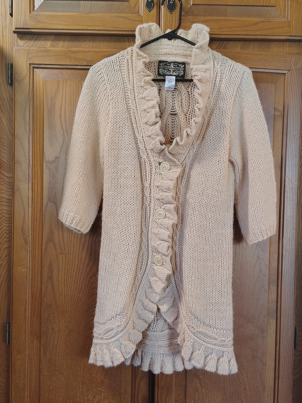 James Coviello Ruffled Wool Alpaca Cardigan Sweater - Cream Anthropologie Sz M